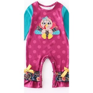 Turkey Applique Kids Boutique Thanksgiving Ruffle Romper